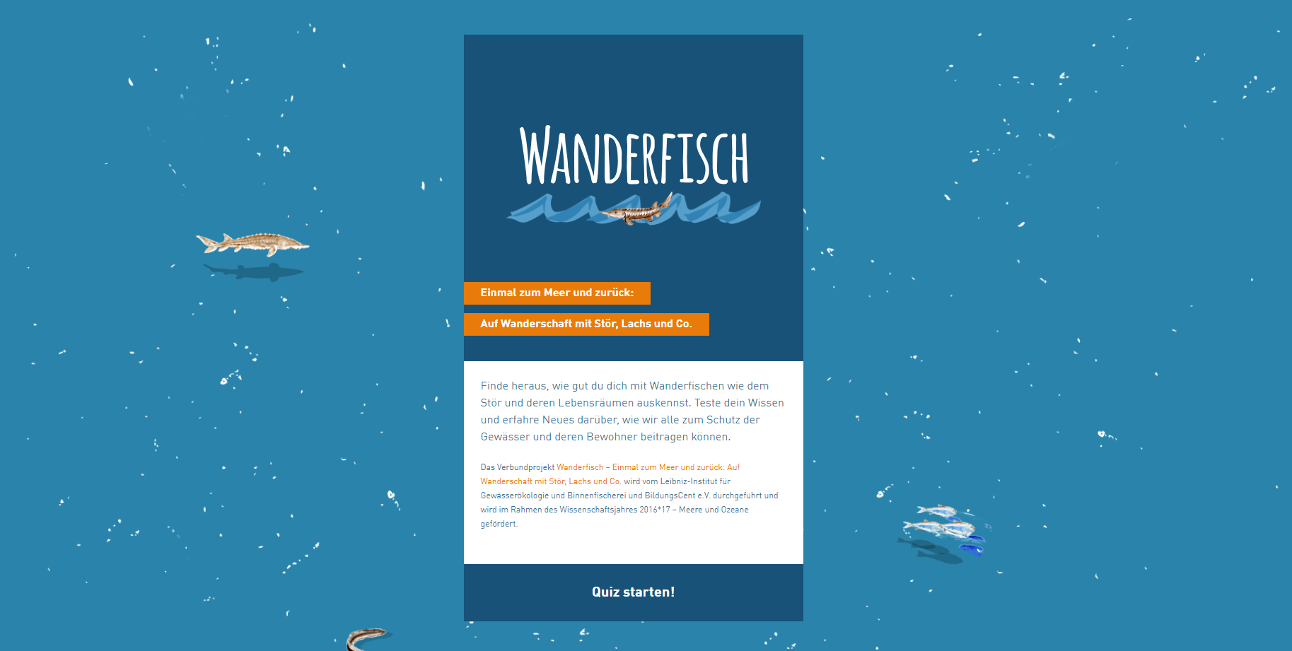 Startansicht des Wanderfisch-Quiz