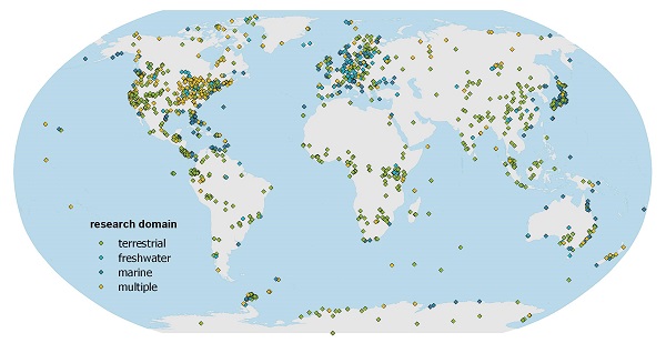 Map of Biological Field Stations by research domain