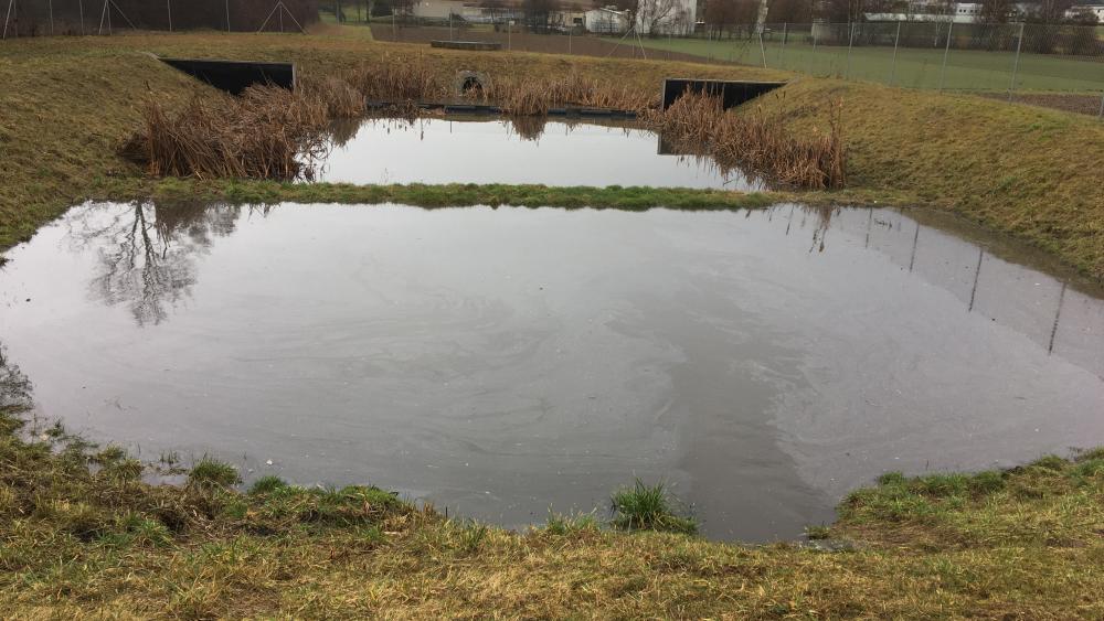 Highway runoff retention pond