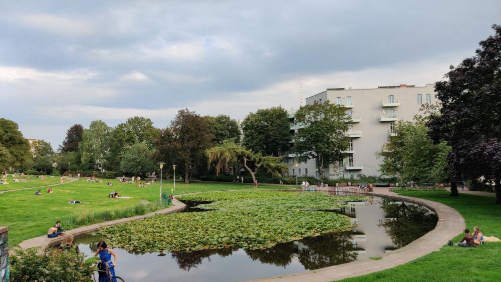 Ein typischer Stadtpark mit Teich