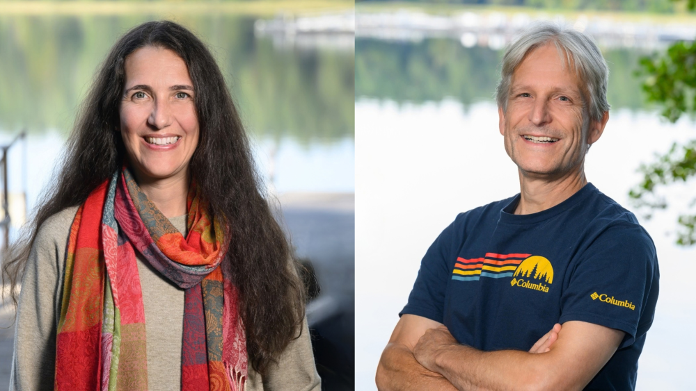 Portraits der beiden leitenden Forschenden vor dem Stechlinsee.