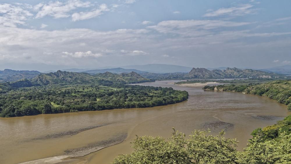 An aerial view of the Magdalena River in Colombia